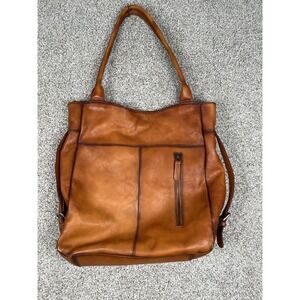 LRTO Genuine Leather Cognac Brown Tote Shoulder Bag Large Zip Top Purse